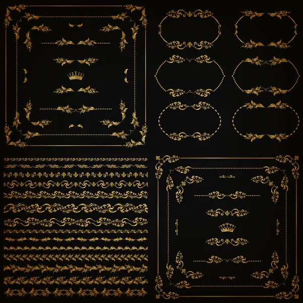 金の装飾的な罫線のセットをベクトル、フレーム — ストックベクタ