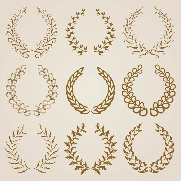 Set de coronas de laurel dorado . — Archivo Imágenes Vectoriales