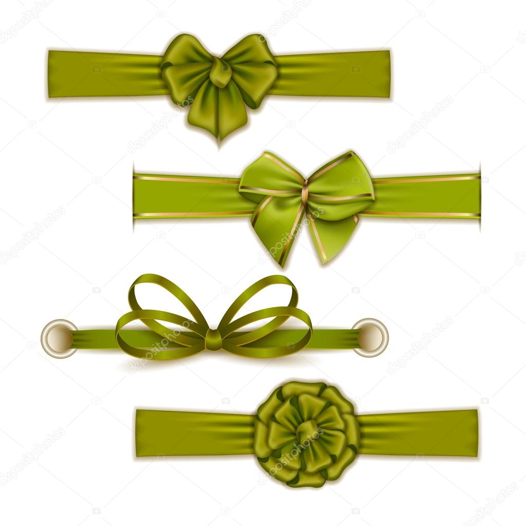 Green bows and ribbons set