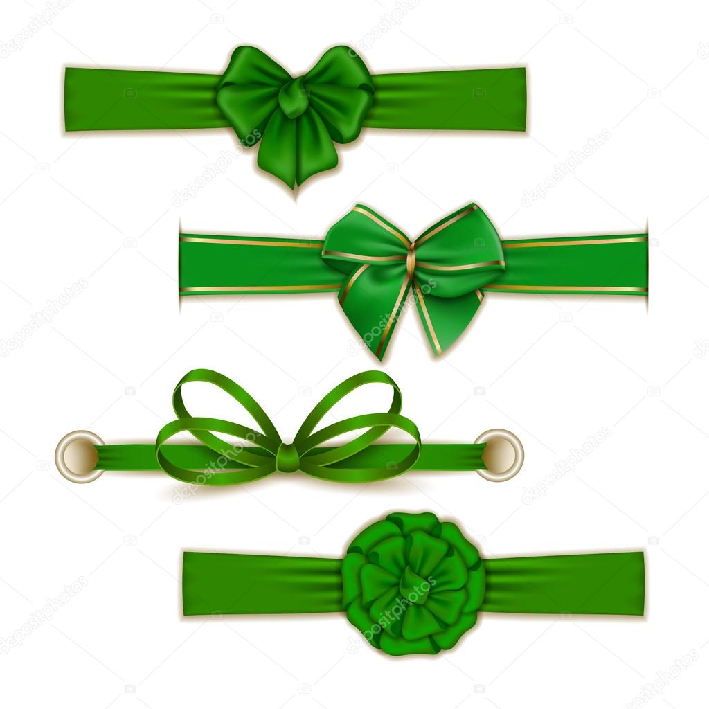 Green bows and ribbons set