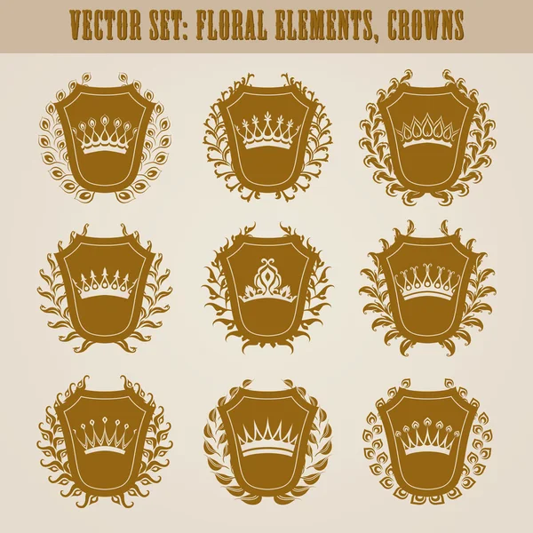 Golden shields with laurel wreath — Stock Vector