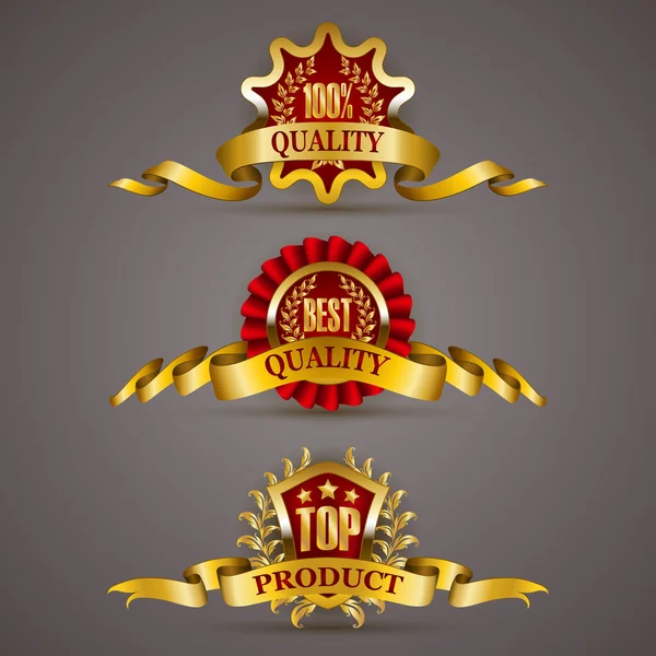 Golden badges with laurel wreath — Stock Vector