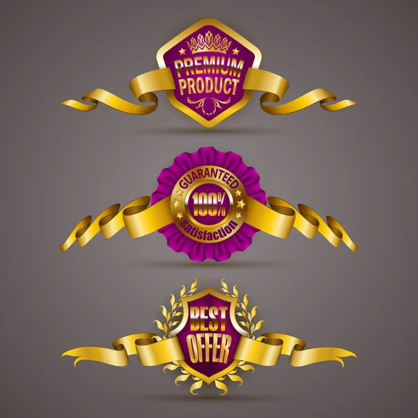 Conjunto de insignias de oro de lujo — Vector de stock