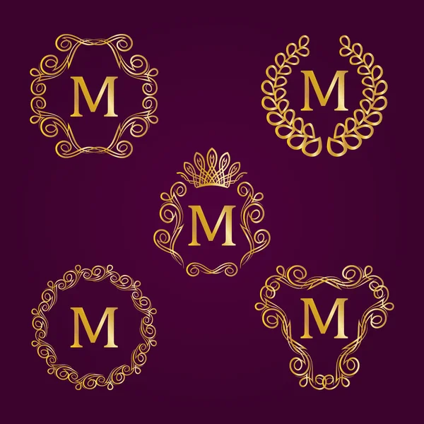 Set of golden monogram for graphic design — Stock Vector