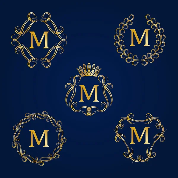 Set of golden monogram for graphic design — Stock Vector