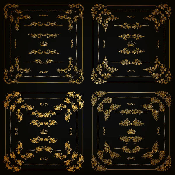 Vector set of gold decorative borders, frame — Stock Vector