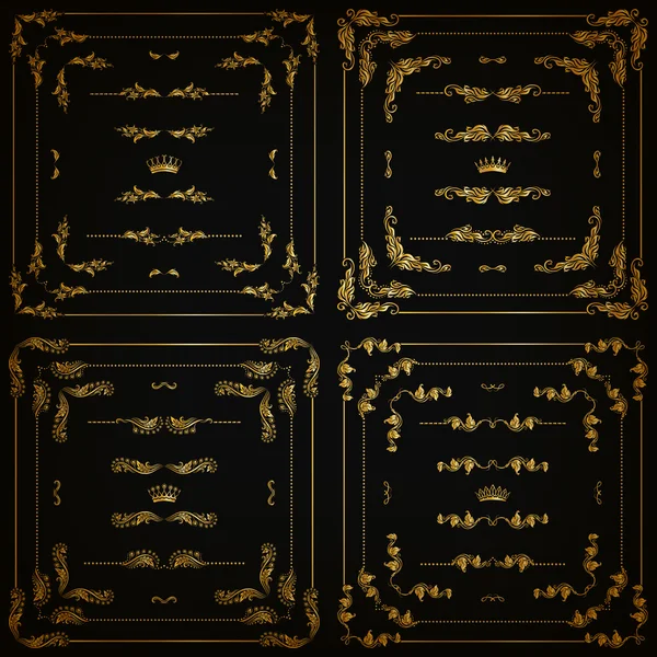 Conjunto de vetores de bordas decorativas douradas, moldura — Vetor de Stock