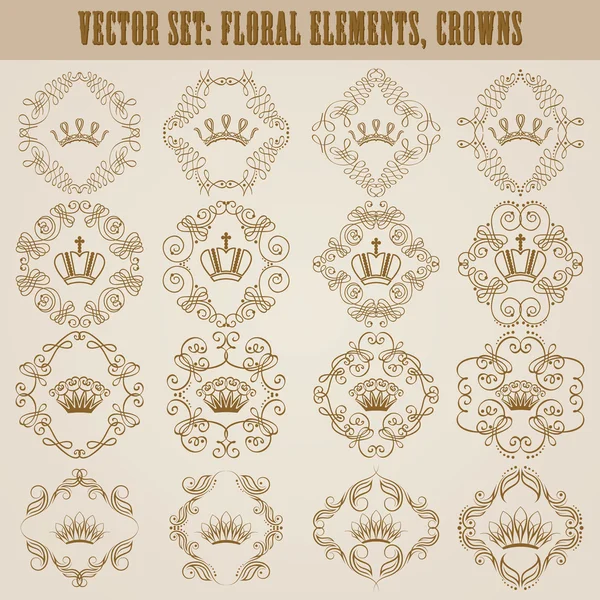 Corona victoriana y elementos decorativos . — Vector de stock