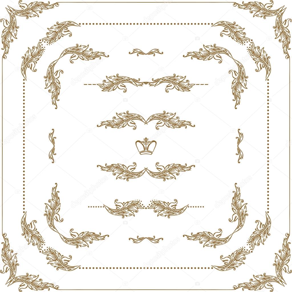 Vector set of gold decorative borders, frame