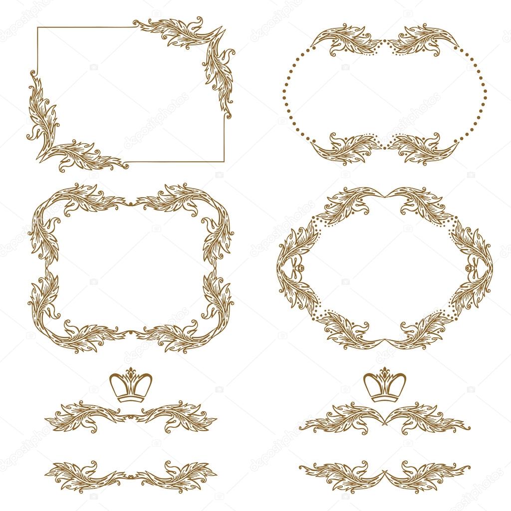 Vector set of gold decorative borders, frame