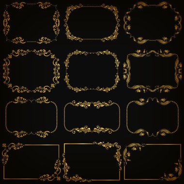 Altın Dekoratif kenarlık kümesi vektör, çerçeve