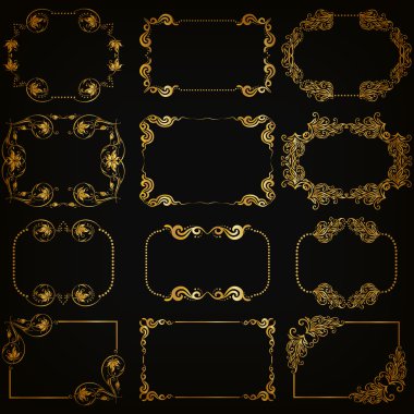Altın Dekoratif kenarlık kümesi vektör, çerçeve