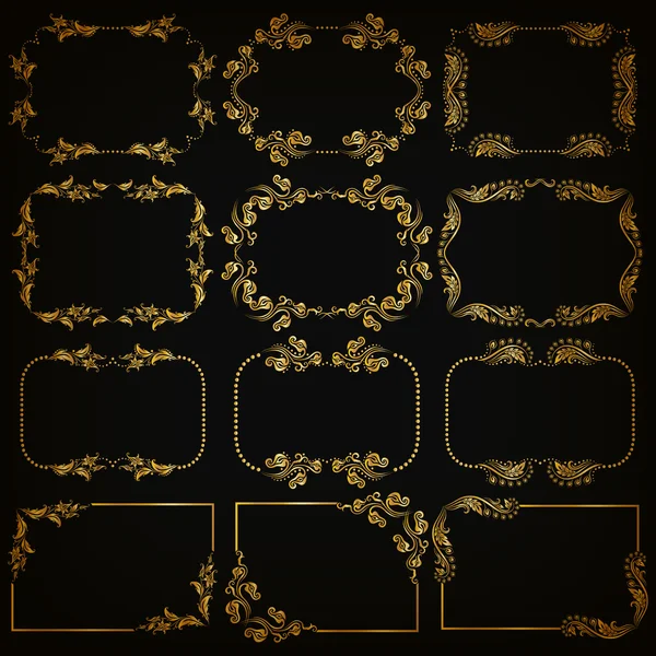 Vektor-Set aus goldenen Zierrändern, Rahmen — Stockvektor