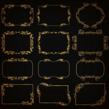 Altın Dekoratif kenarlık kümesi vektör, çerçeve