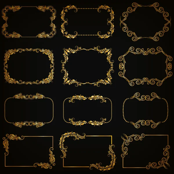 Vector set of gold decorative borders, frame — Stock Vector