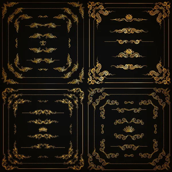 Vector set van gouden decoratieve randen, frame — Stockvector