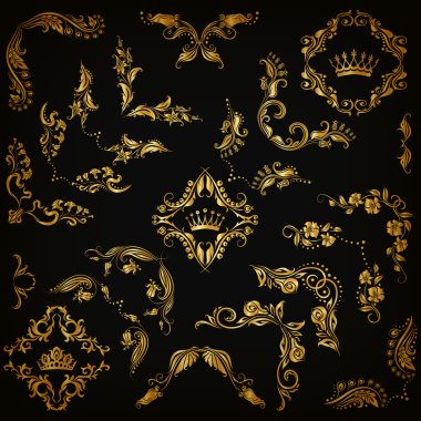 Altın Dekoratif kenarlık kümesi vektör, çerçeve
