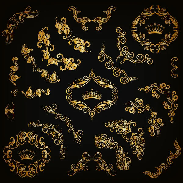 Vector set van gouden decoratieve randen, frame — Stockvector