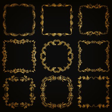 Altın Dekoratif kenarlık kümesi vektör, çerçeve