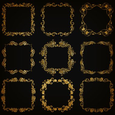 Altın Dekoratif kenarlık kümesi vektör, çerçeve