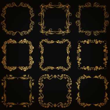 Altın Dekoratif kenarlık kümesi vektör, çerçeve