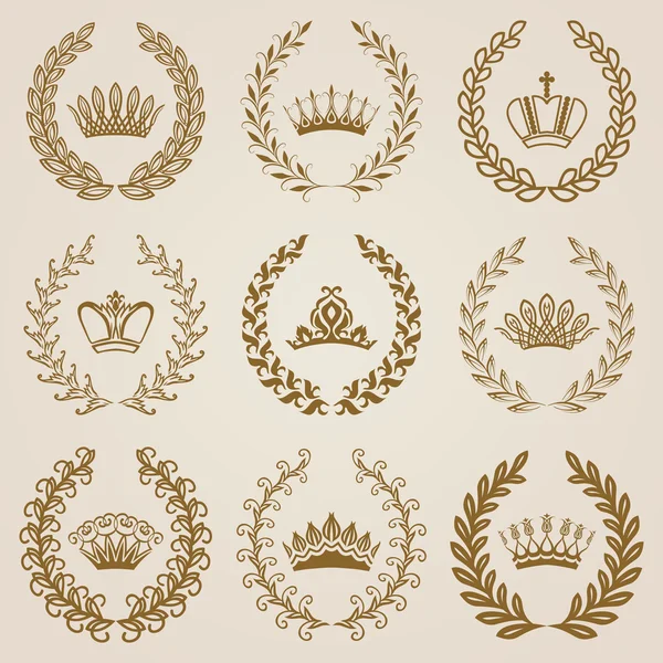 Luxury gold labels with laurel wreath — Stock Vector