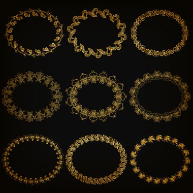 Altın Dekoratif kenarlık kümesi vektör, çerçeve