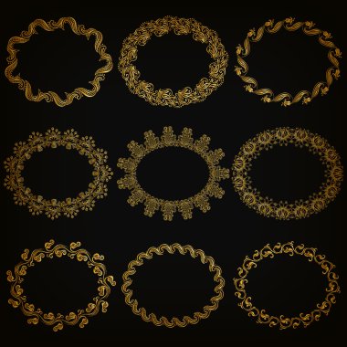Altın Dekoratif kenarlık kümesi vektör, çerçeve