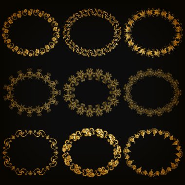 Altın Dekoratif kenarlık kümesi vektör, çerçeve