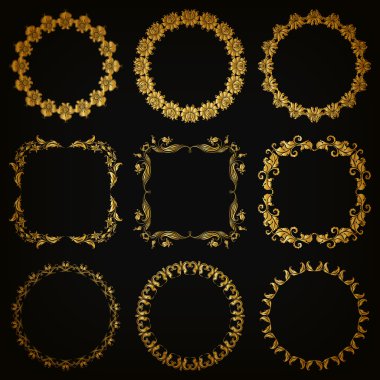 Altın Dekoratif kenarlık kümesi vektör, çerçeve