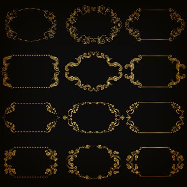 Altın Dekoratif kenarlık kümesi vektör, çerçeve