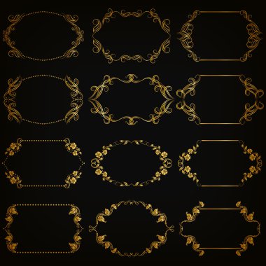 Altın Dekoratif kenarlık kümesi vektör, çerçeve