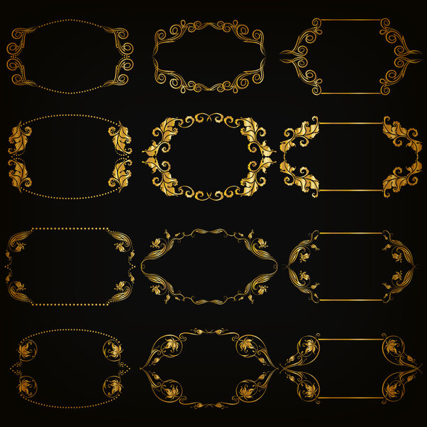 Vector set of gold decorative borders, frame