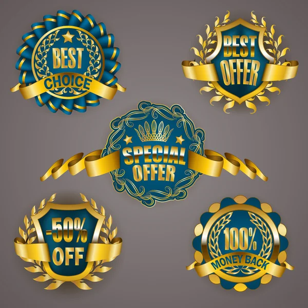 Golden badges with laurel wreath — Stock Vector