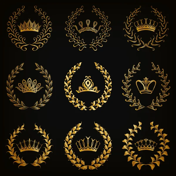 Etiquetas de ouro de luxo com coroa de louro — Vetor de Stock