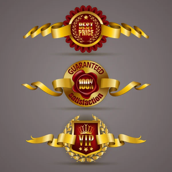 Emblemas dourados com coroa de louros — Vetor de Stock
