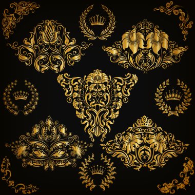 set vektör damask süsler.