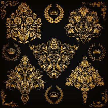 set vektör damask süsler.