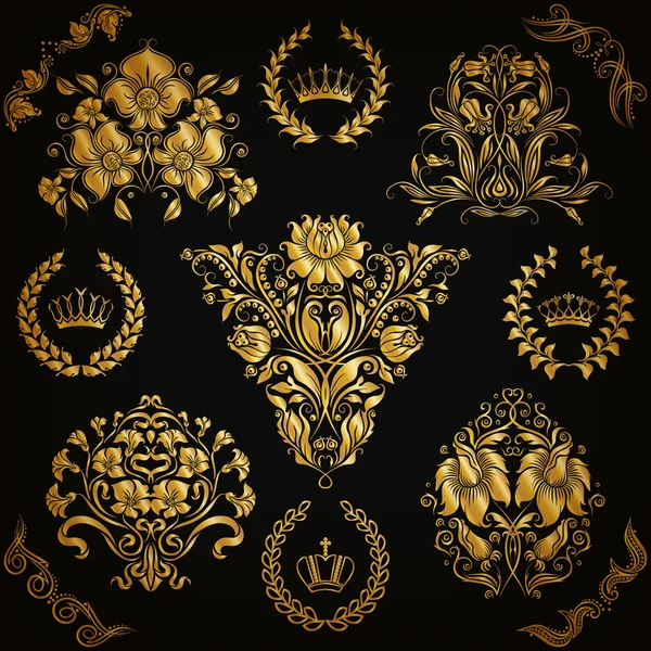 set vektör damask süsler.