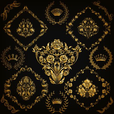 set vektör damask süsler.