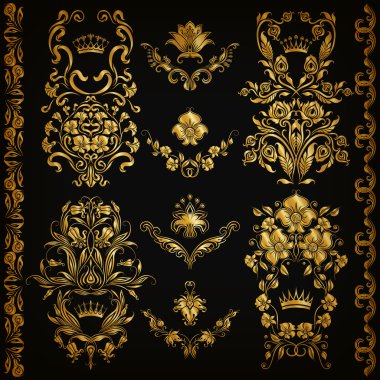 set vektör damask süsler.