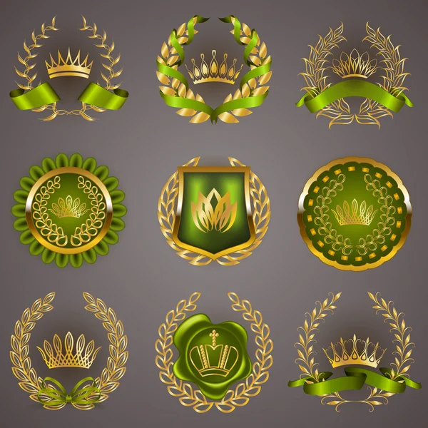 Luxury gold labels with laurel wreath — Stock Vector