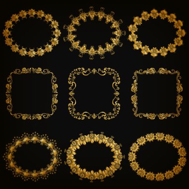 Altın Dekoratif kenarlık kümesi vektör, çerçeve