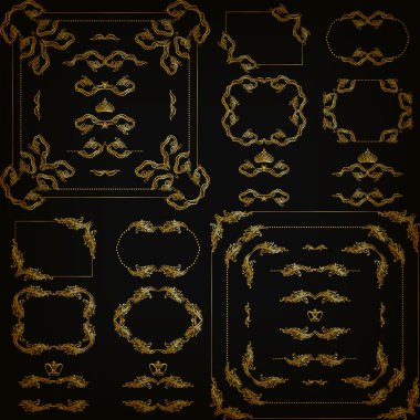 Altın Dekoratif kenarlık kümesi vektör, çerçeve