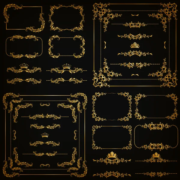 Vector set van gouden decoratieve randen, frame — Stockvector