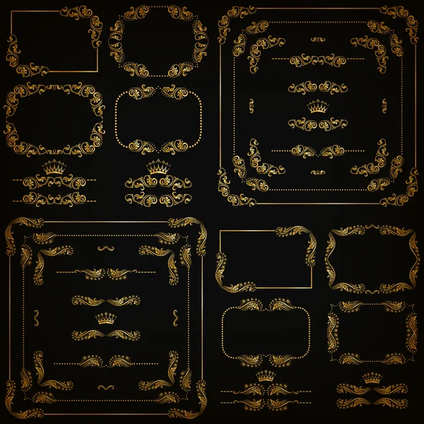 Conjunto de vetores de bordas decorativas douradas, moldura —  Vetores de Stock