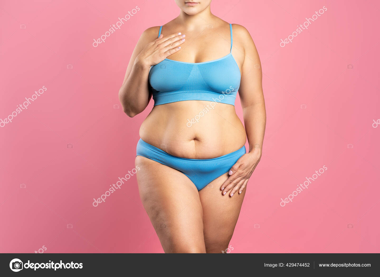 Fat Woman with Large Breasts in a Push-up Bra on Pink Background,  Overweight Female Body Stock Image - Image of flabby, fashion: 240765399