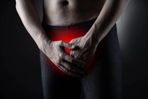 Concepto Infecciones Genitales Urológicas Dolor Próstata Hombre Que Sufre Prostatitis — Foto de Stock