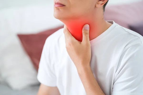 Sore Throat Men Pain Neck Home Interior Health Problems Concept — Stock Photo, Image