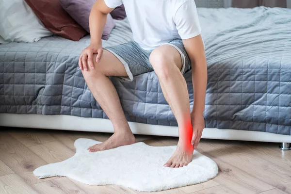 Foot Pain Man Suffering Feet Ache Home Interior Podiatry Concept — Stock Photo, Image